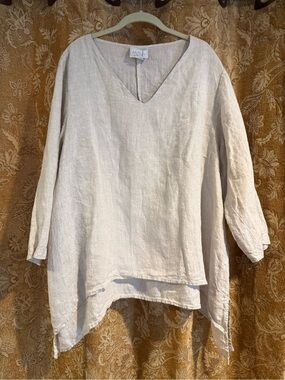 LA Fixsun Casual V-Neck Linen Tunic - Natural - size xl (generously sized)